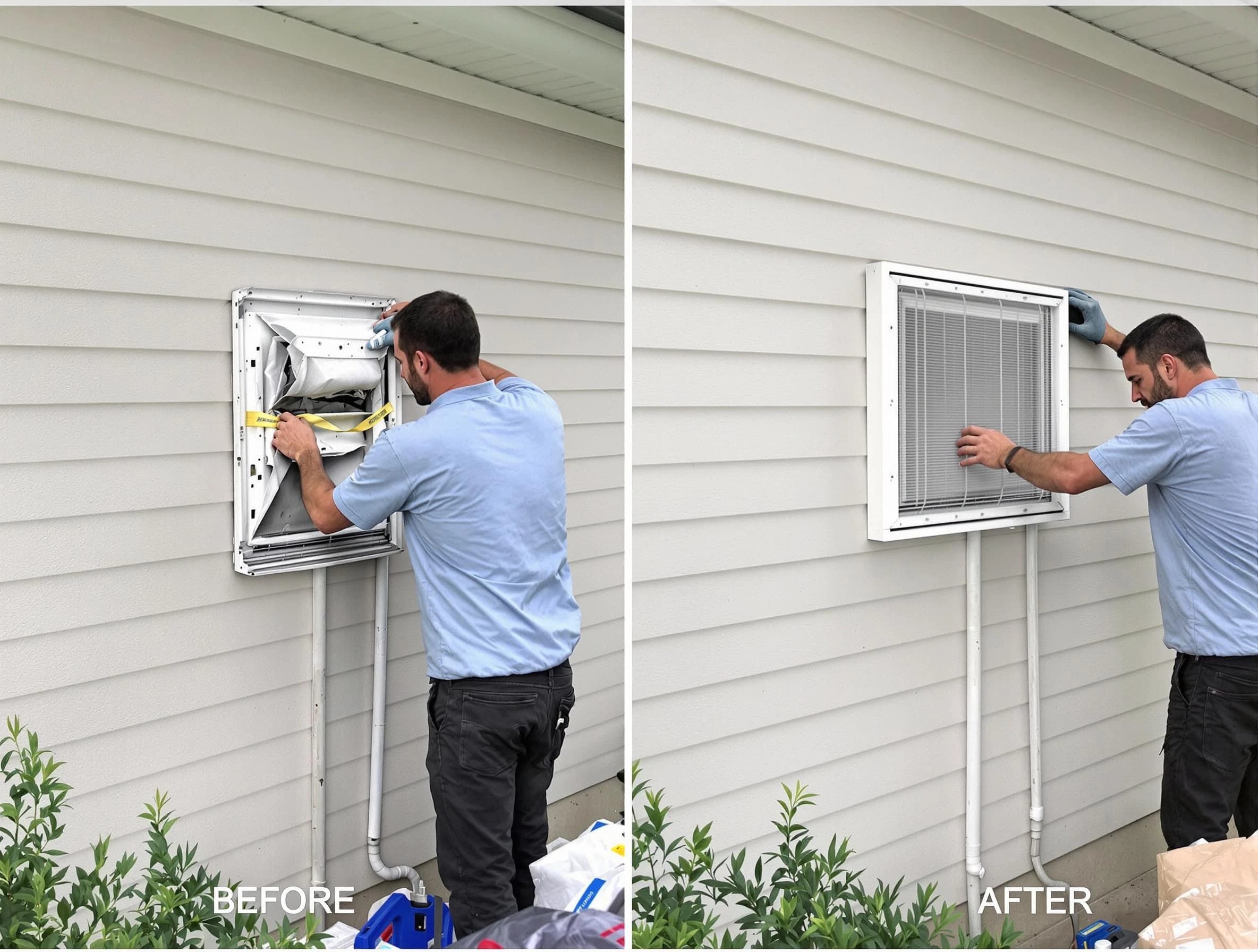West Mifflin Dryer Vent Cleaning technician installing high-quality dryer vent cover at a residential property in West Mifflin
