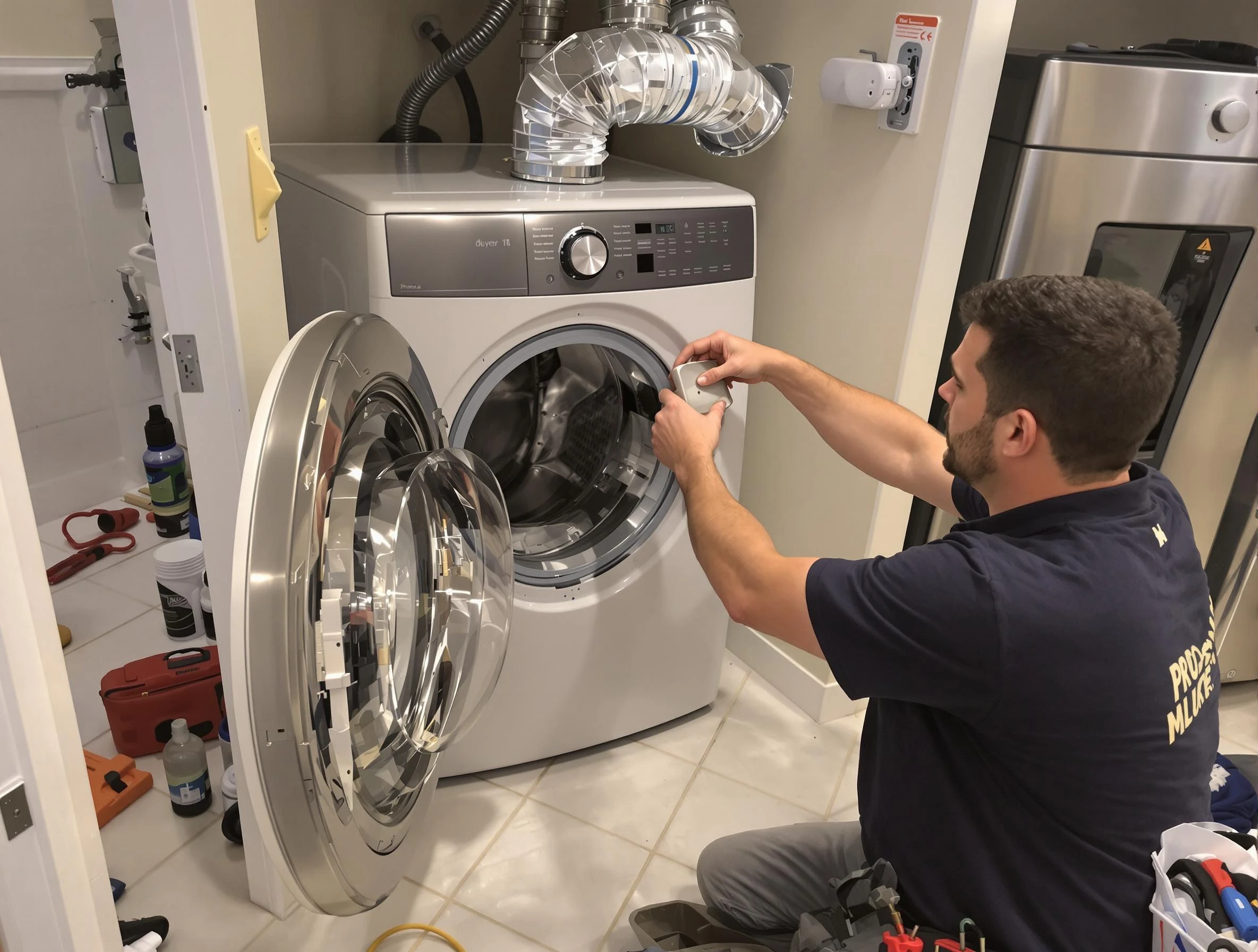 West Mifflin Dryer Vent Cleaning technician performing precise dryer vent hose installation in West Mifflin